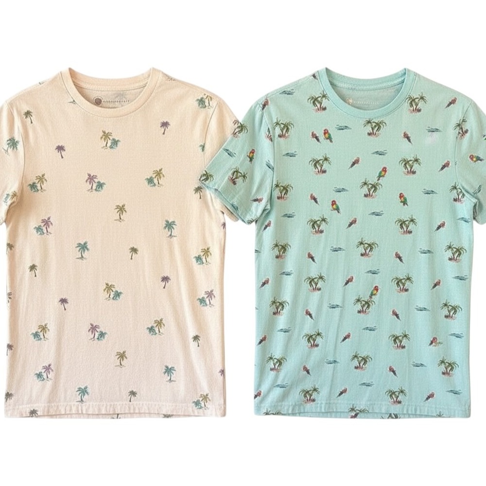 Aeropostale Mens Tropical T-Shirt Palm Tree Parrot Set of Two Tees Size S
